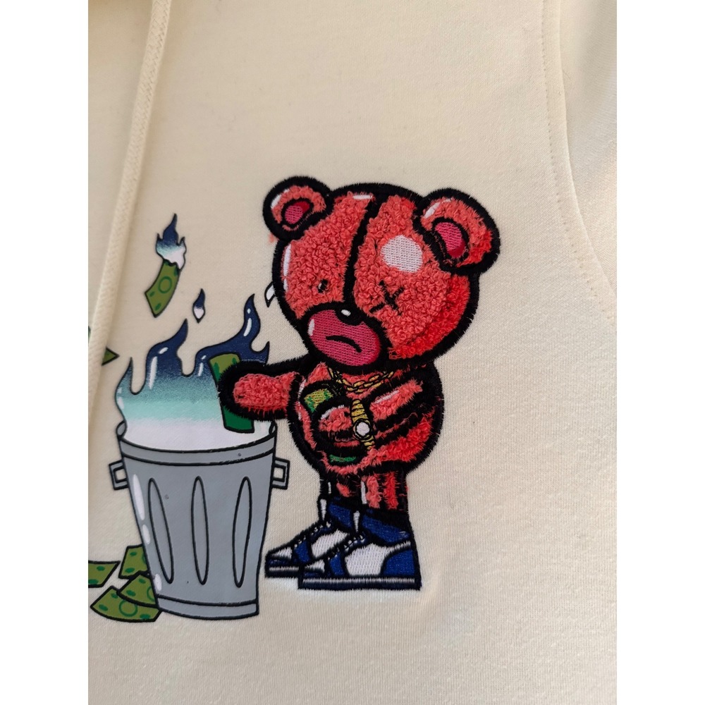 Civilized Burning Money Bear Zip Hoodie and Shorts Set Cream Mens Medium